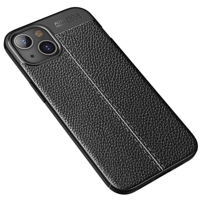 Deksel Til iPhone 14 Plus Dobbel Linje Litchi Leather Effect