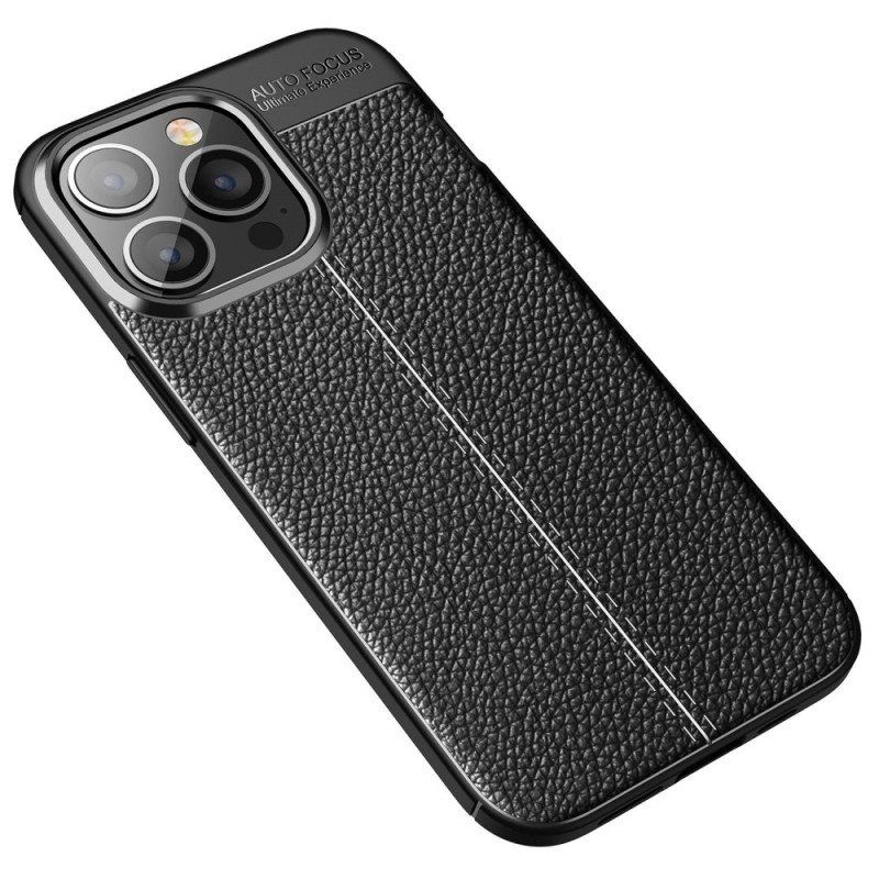 Deksel Til iPhone 14 Pro Max Dobbel Linje Litchi Leather Effect