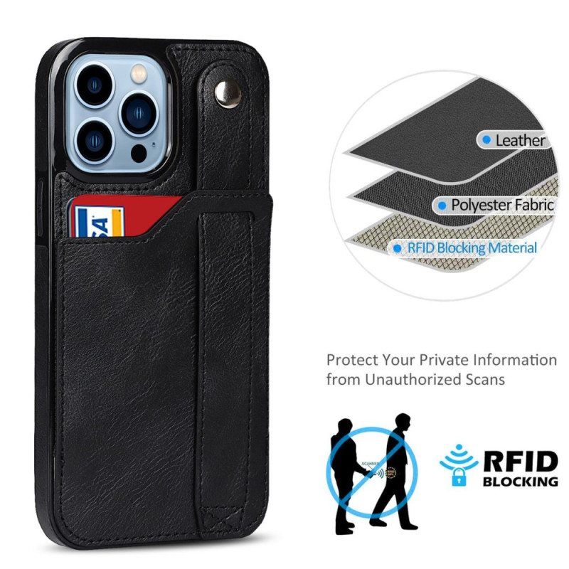 Deksel Til iPhone 14 Pro Rfid-kortholder Med Stropp