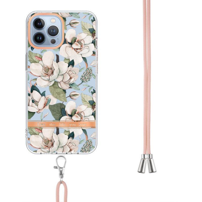 Deksel Til iPhone 15 Pro Max Med Snor Cordon Blomster