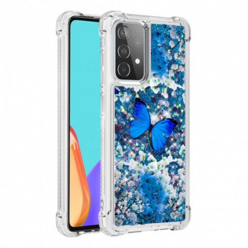 Deksel Til Samsung Galaxy A52 4G / A52 5G / A52s 5G Glitter Blå Sommerfugler