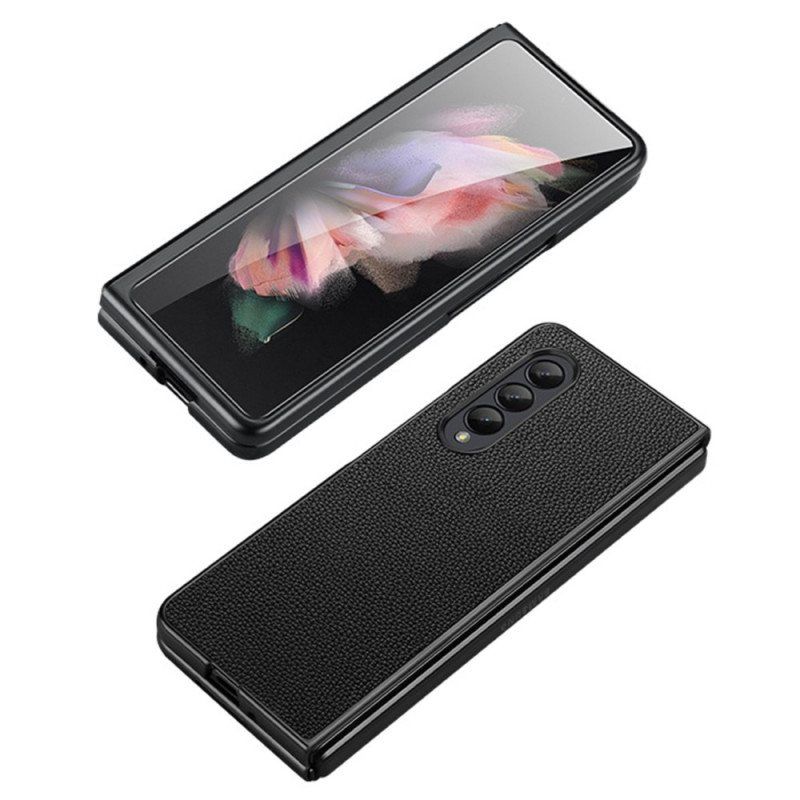 Deksel Til Samsung Galaxy Z Fold 4 Litchi Ekte Skinn