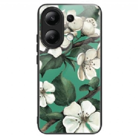 Deksel Til Xiaomi Redmi Note 13 4g Hvite Blomster Av Herdet Glass