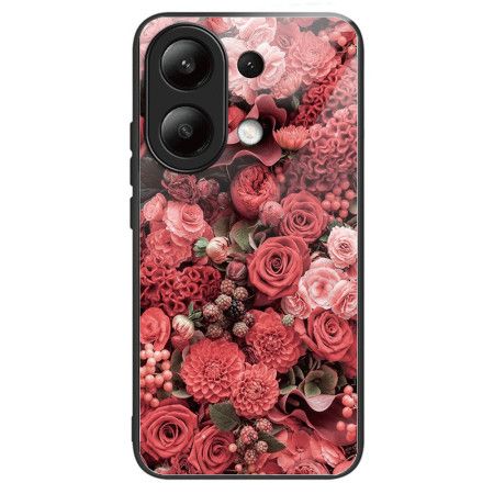 Deksel Xiaomi Redmi Note 13 4g Røde Blomster Av Herdet Glass Beskyttelse Deksel