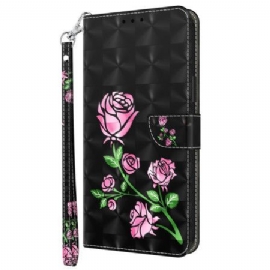 Lærdeksel Folio Deksel Xiaomi Redmi Note 13 4g Mobildeksel Rosa Blomster Med Stropp