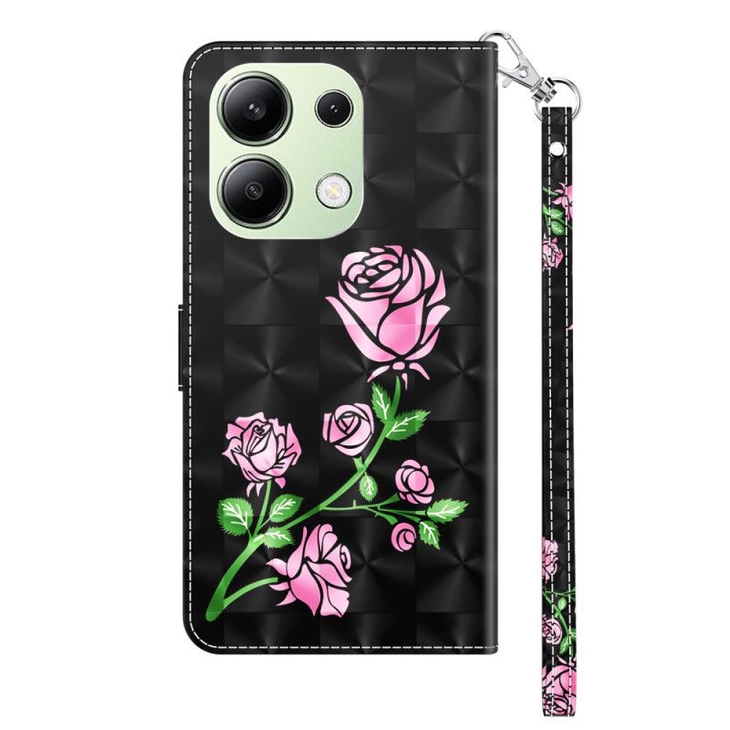 Lærdeksel Folio Deksel Xiaomi Redmi Note 13 4g Mobildeksel Rosa Blomster Med Stropp