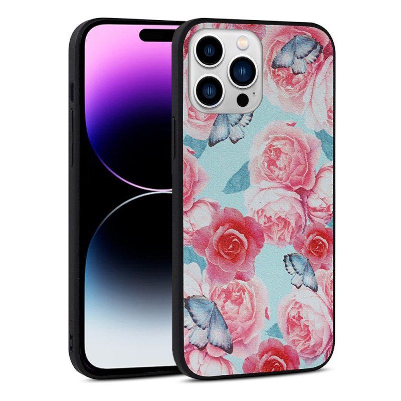 Deksel Til iPhone 14 Pro Blomster I Kunstskinn