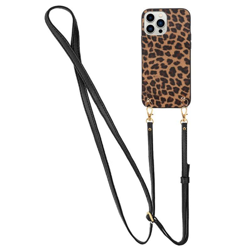 Deksel Til iPhone 14 Pro Leopard Med Skulderstropp