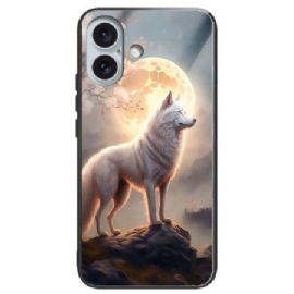 Deksel iPhone 16 Plus Mobildeksel Moonlight Wolf Herdet Glass