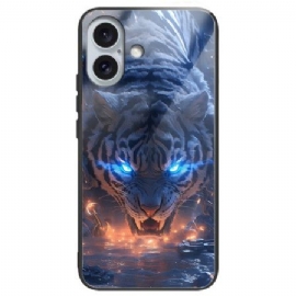 Deksel iPhone 16 Plus Tigertrykt Herdet Glass