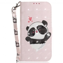 Folio Deksel iPhone 16 Plus Panda Love Med Stropp Beskyttelse Deksel