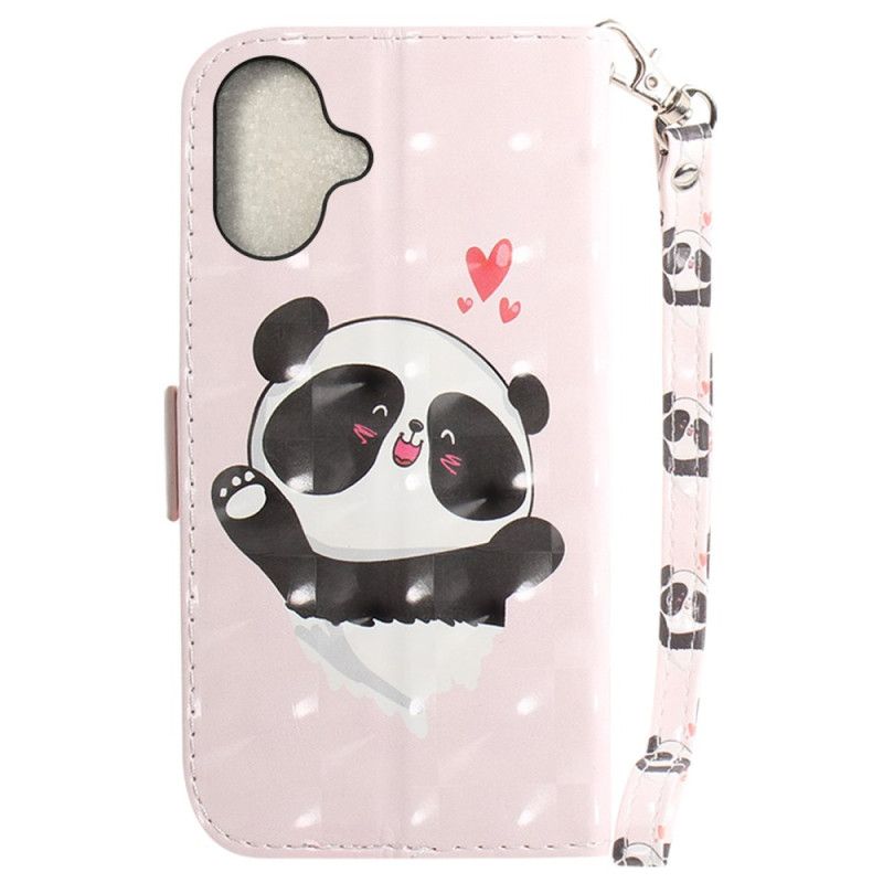 Folio Deksel iPhone 16 Plus Panda Love Med Stropp Beskyttelse Deksel