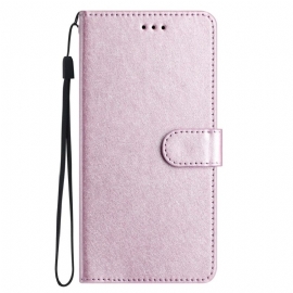 Folio Deksel iPhone 16 Plus Strappy Silk Texture