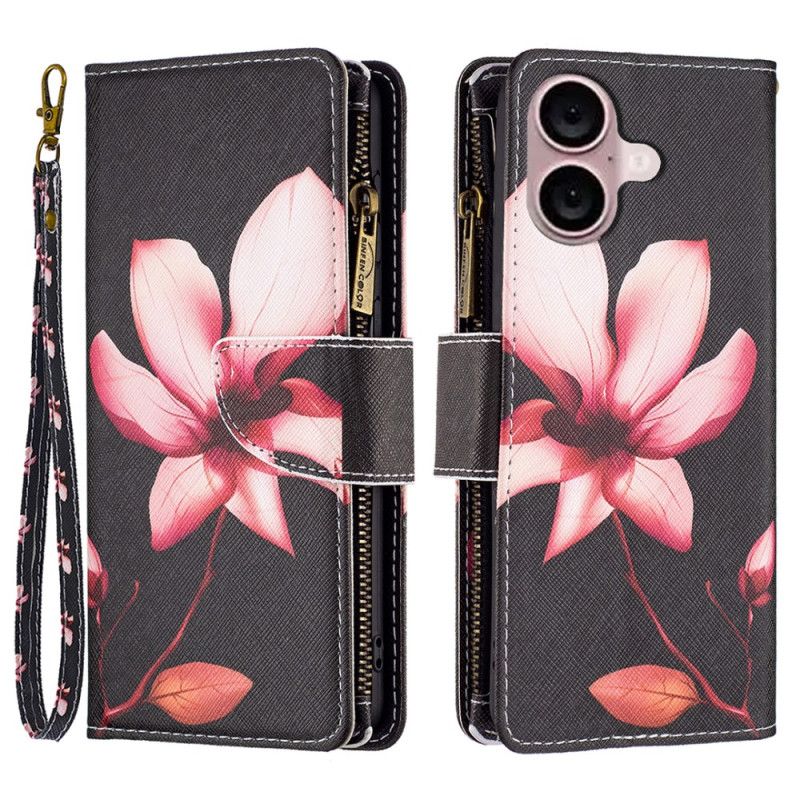 Folio Deksel Til iPhone 16 Plus Lotus Strap Wallet