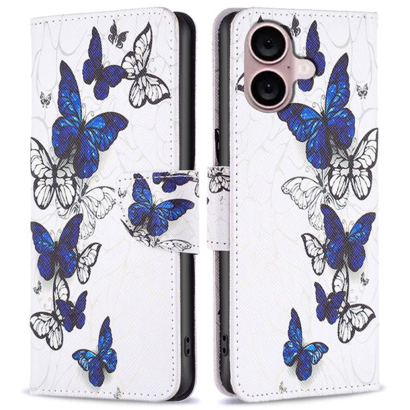 Lærdeksel Folio Deksel iPhone 16 Plus Mobildeksel Butterflies Print Wallet