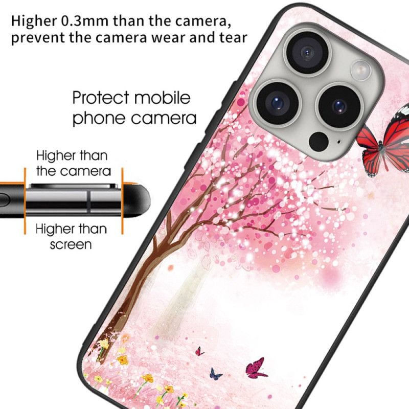 Deksel iPhone 16 Pro Cherry Blossom Herdet Glass