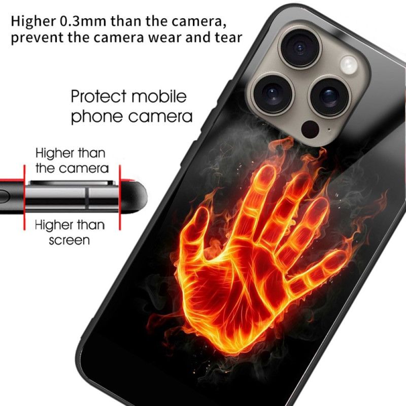 Deksel iPhone 16 Pro Hand On Fire Herdet Glass