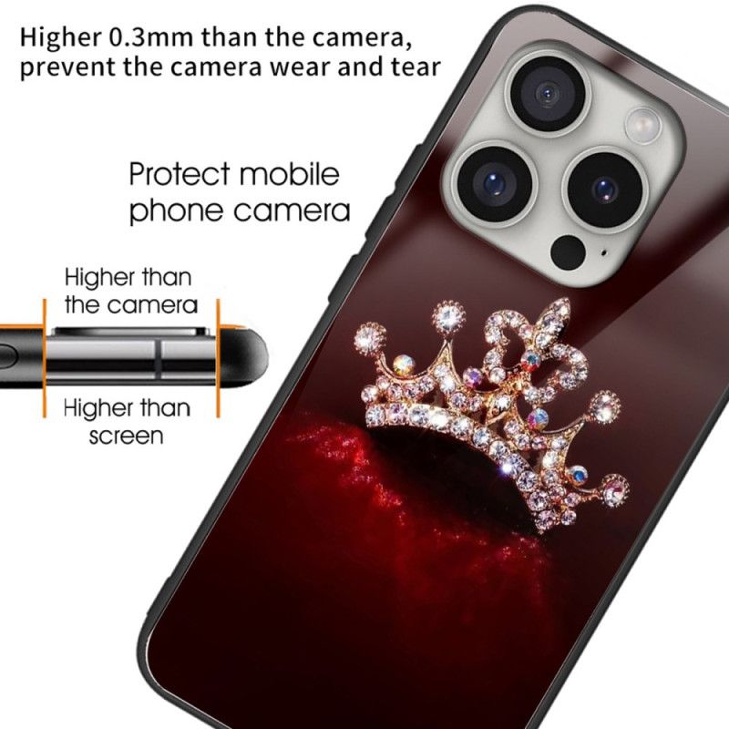 Deksel iPhone 16 Pro Mobildeksel Diamantkrone Herdet Glass