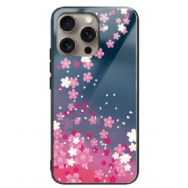 Deksel iPhone 16 Pro Rosa Blomster I Herdet Glass