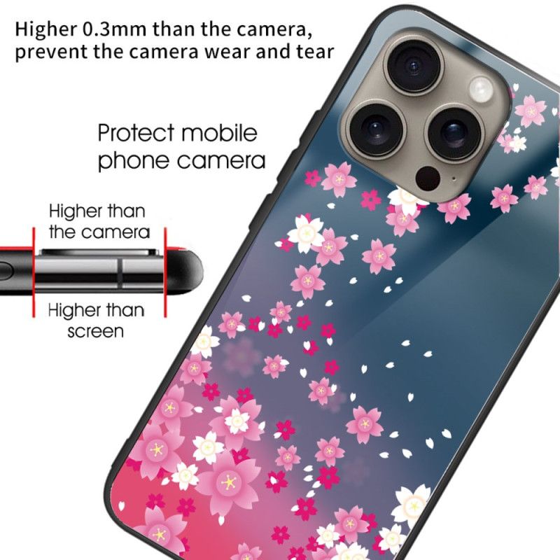 Deksel iPhone 16 Pro Rosa Blomster I Herdet Glass