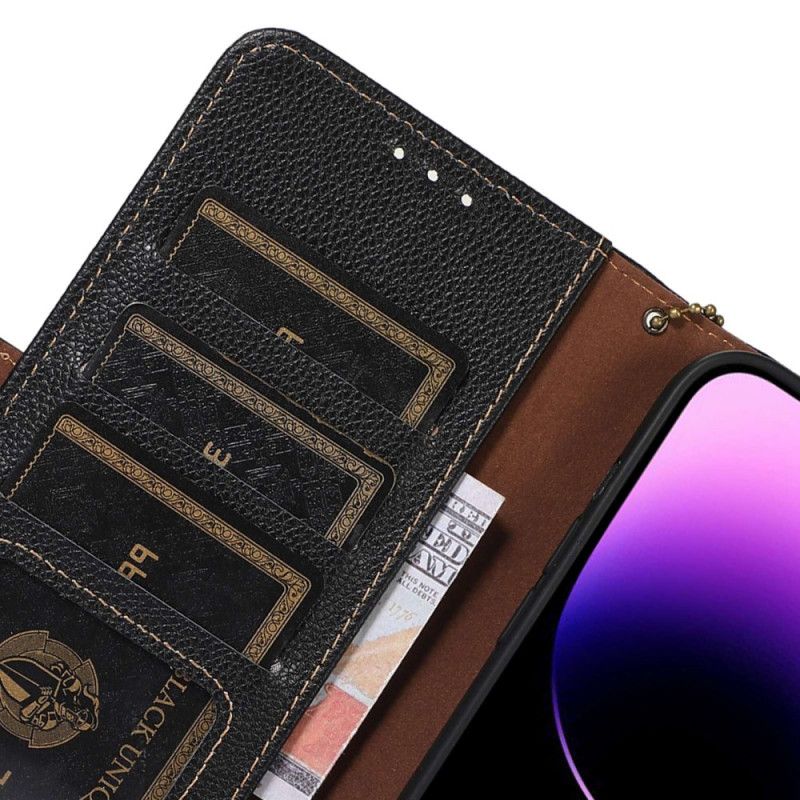 Folio Deksel iPhone 16 Pro Litchi Texture Leather Beskyttelse Deksel