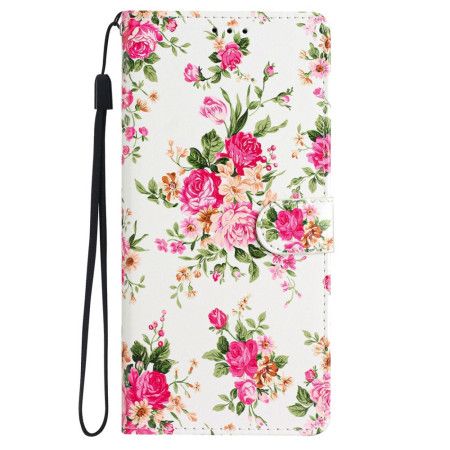 Folio Deksel iPhone 16 Pro Røde Blomster Med Stropp Beskyttelse Deksel