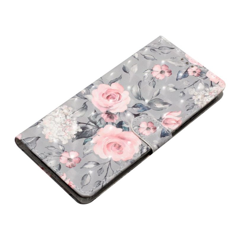 Folio Deksel iPhone 16 Pro Rosa Blomster På Grå Bakgrunn Med Stropp