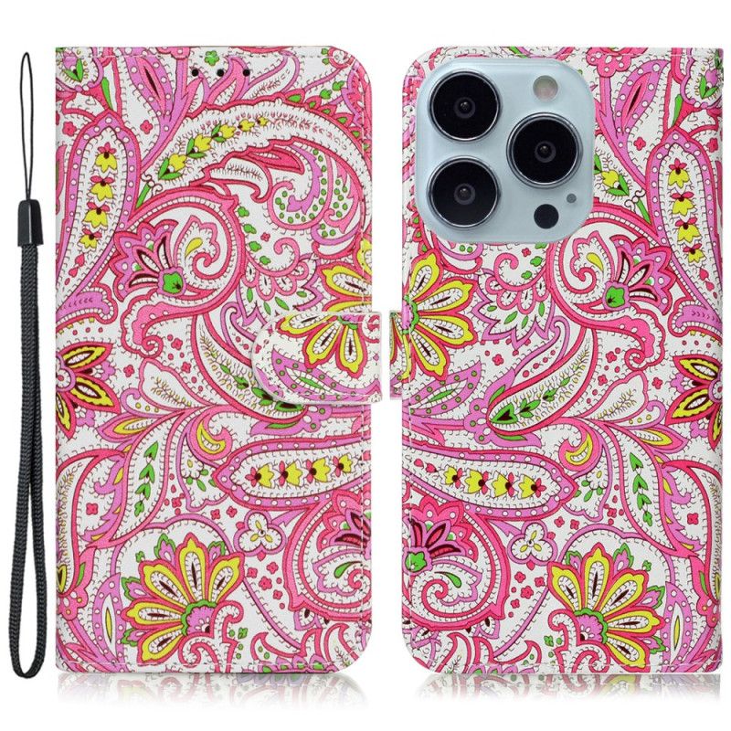 Folio Deksel iPhone 16 Pro Strappy Med Blomstertrykk