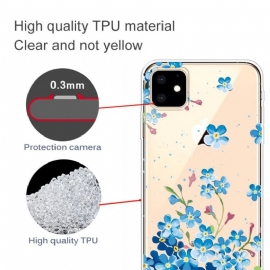 Deksel Til iPhone 11 Anti-fall Gjennomsiktige Blå Blomster