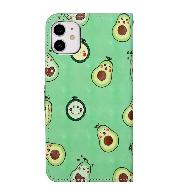 Folio Deksel Til iPhone 11 Anti-fall Kawaii Avocado + Skulderstropp