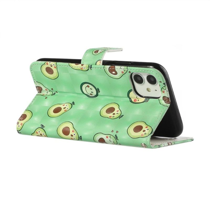 Folio Deksel Til iPhone 11 Anti-fall Kawaii Avocado + Skulderstropp