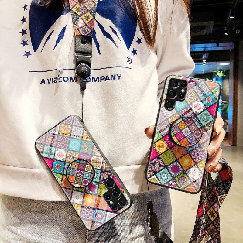 Deksel Til Samsung Galaxy S22 Ultra 5G Mandala Kaleidoskop Med Stativ