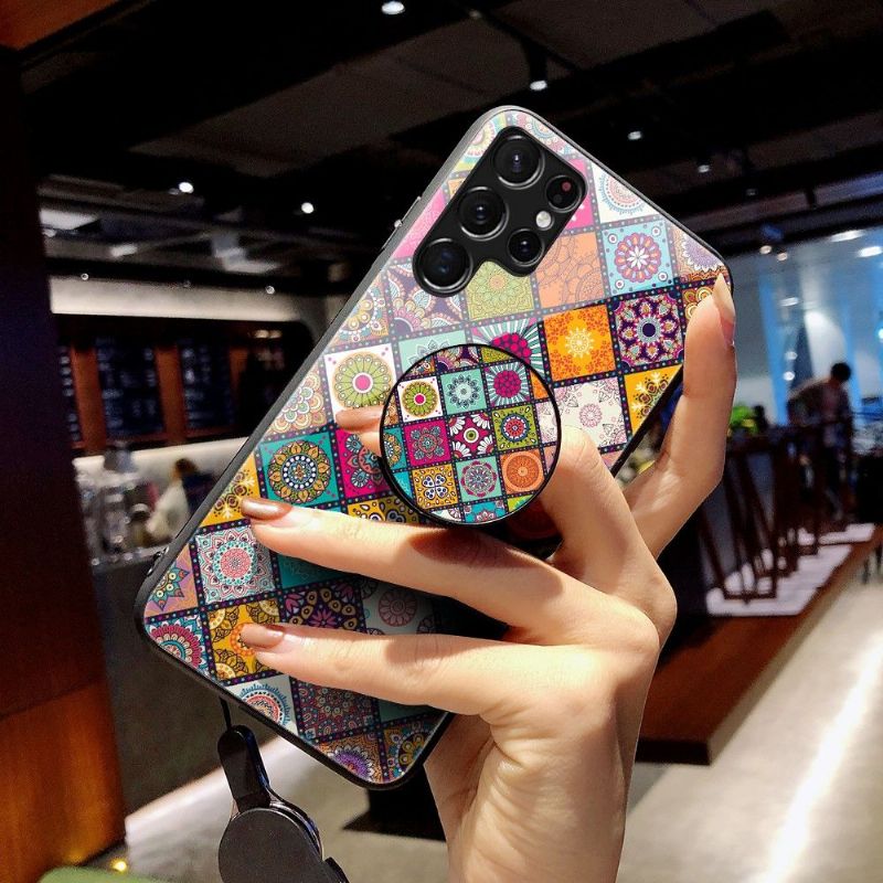 Deksel Til Samsung Galaxy S22 Ultra 5G Mandala Kaleidoskop Med Stativ