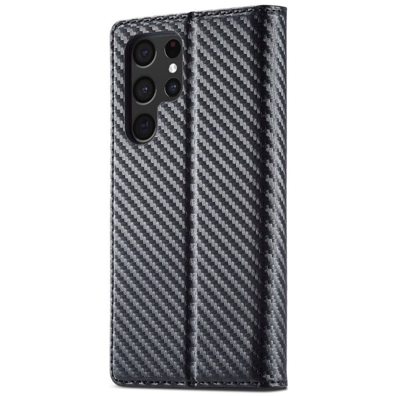 Folio Deksel Til Samsung Galaxy S22 Ultra 5G Lærdeksel Flip Carbon Fiber