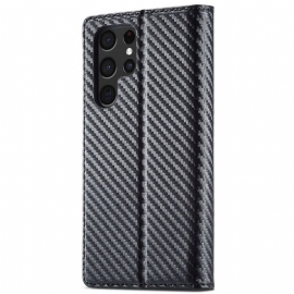 Folio Deksel Til Samsung Galaxy S22 Ultra 5G Lærdeksel Flip Carbon Fiber