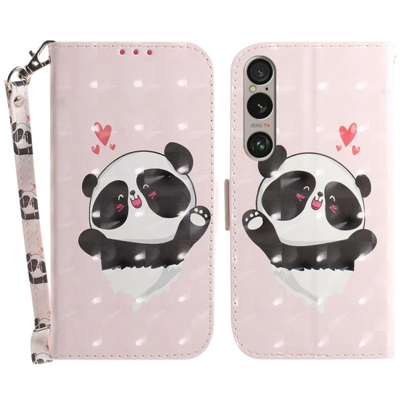 Folio Deksel Sony Xperia 1 Vi Panda Love Med Stropp