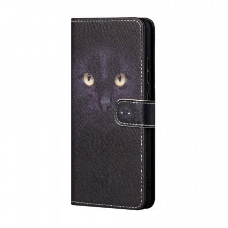 Folio Deksel Til Samsung Galaxy A13 5G / A04s Med Kjede Strappy Black Cat Eyes