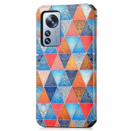 Folio Deksel Til Xiaomi 12 Pro Lærdeksel Kaleidoscope Mandala Flip Flip