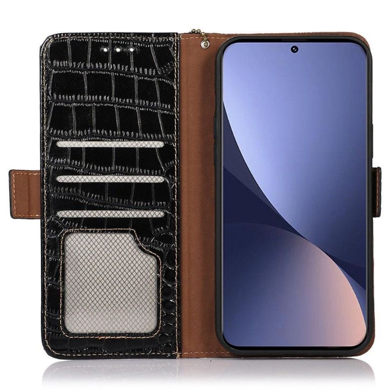 Lærdeksel Til Xiaomi 12 Pro Croco Look Ekte Skinn