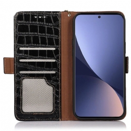 Lærdeksel Til Xiaomi 12 Pro Croco Look Ekte Skinn