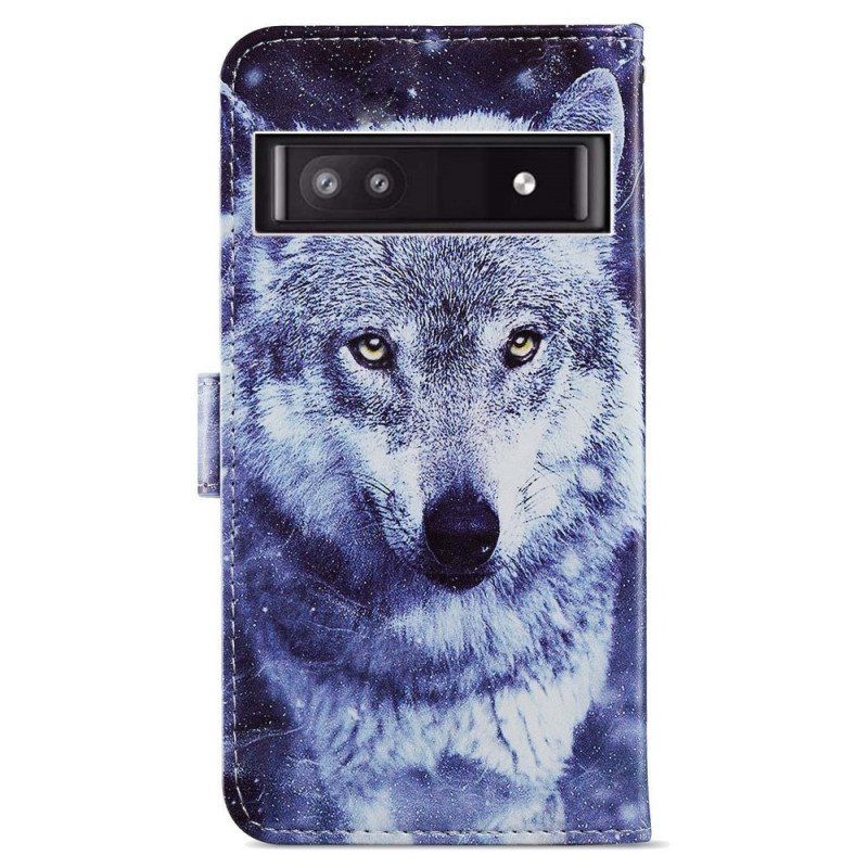 Folio Deksel Til Google Pixel 7A Med Kjede Min Strappy Wolf