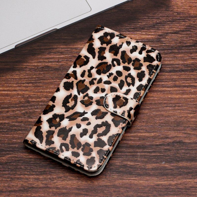 Folio Deksel Til Google Pixel 7A Med Kjede Strappy Leopardtrykk