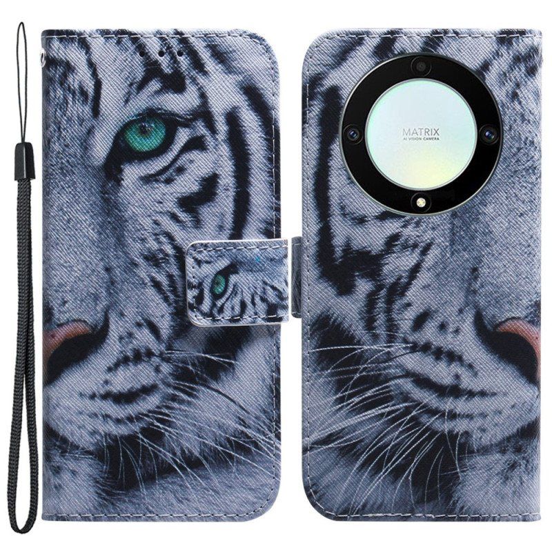 Folio Deksel Til Honor Magic 5 Lite Med Kjede Strappy White Tiger