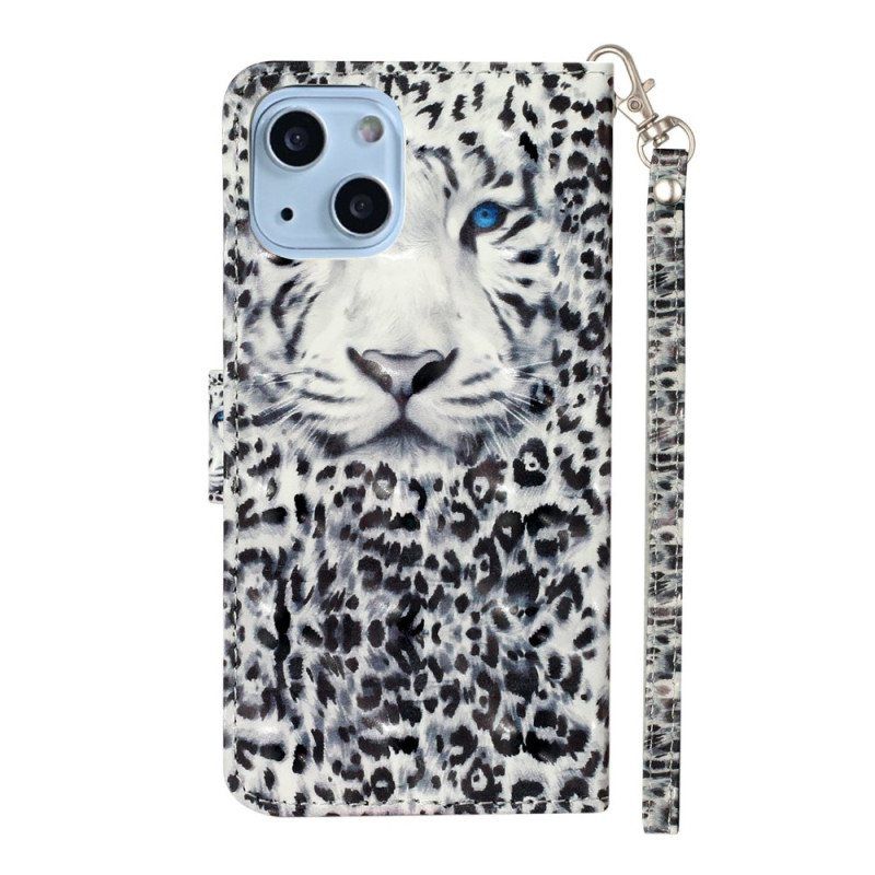 Folio Deksel Til iPhone 15 Plus Med Kjede 3d Leopard Med Stropp