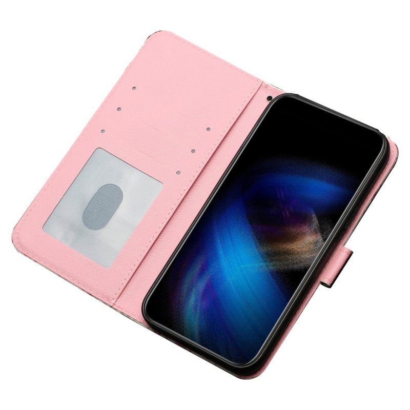 Folio Deksel Til iPhone 15 Pro Max Med Kjede 3d-blomster Med Stropp