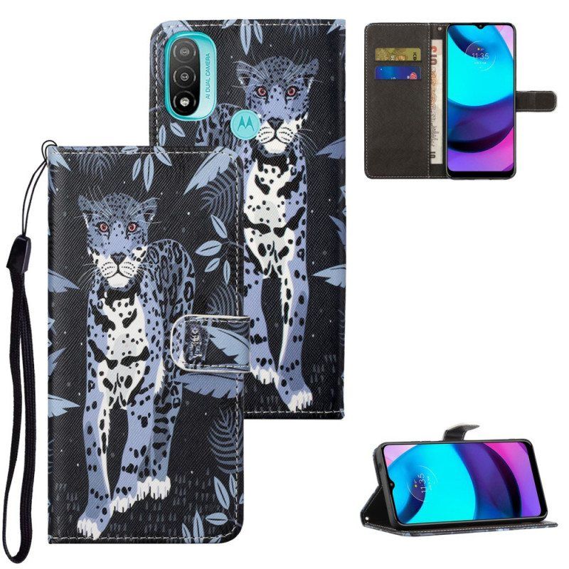 Folio Deksel Til Moto G71 5G Med Kjede Strappy Leopard