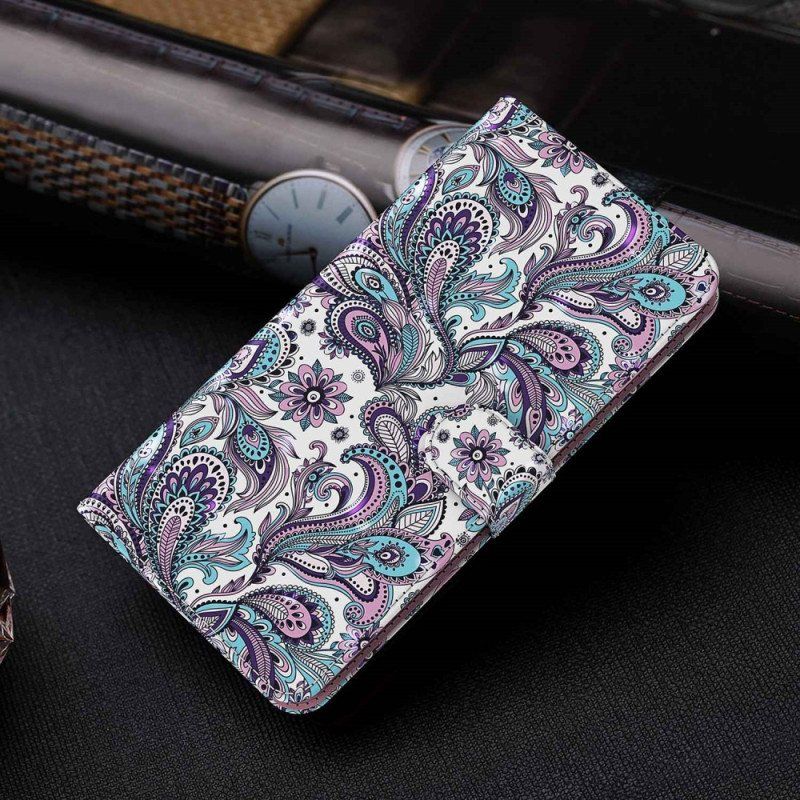 Folio Deksel Til Moto G73 5G Med Kjede Strappy Paisley-mønster