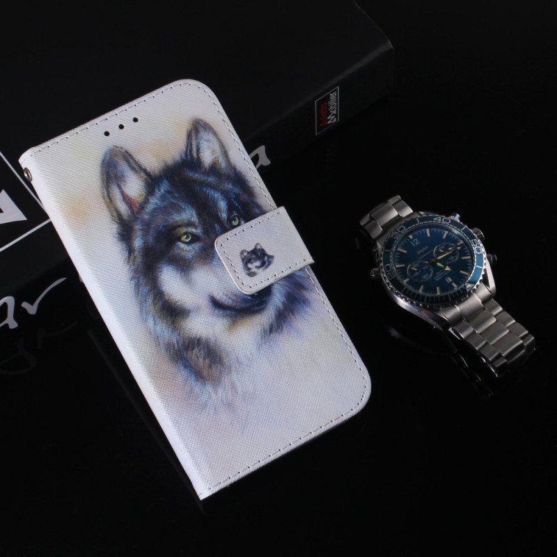 Folio Deksel Til Moto G73 5G Med Kjede Strappy Watercolor Wolf