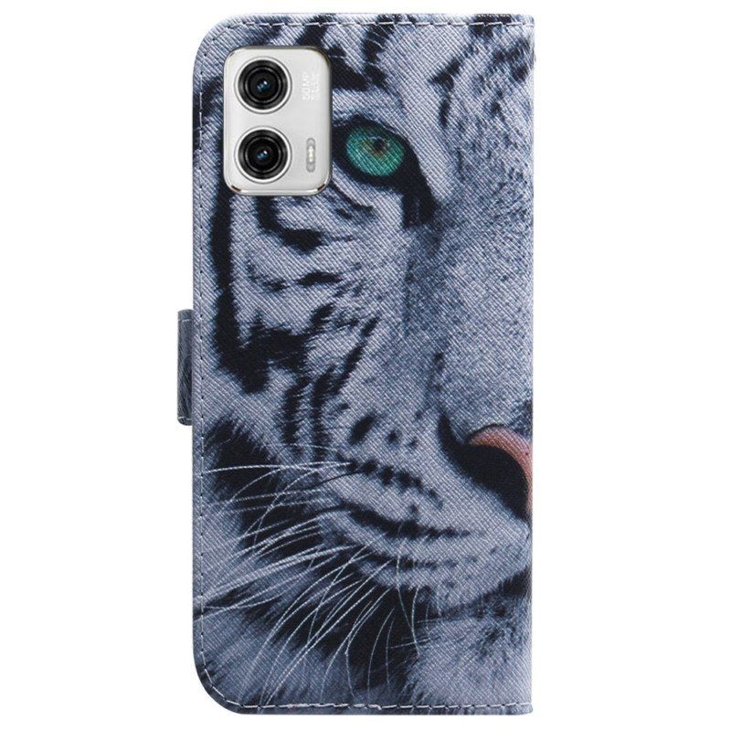 Folio Deksel Til Moto G73 5G Med Kjede Strappy White Tiger