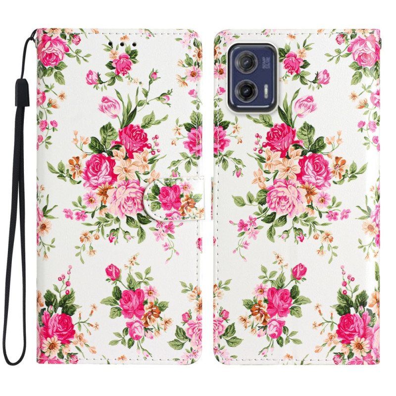 Folio Deksel Til Moto G73 5G Med Kjede Stropp Liberty Flowers